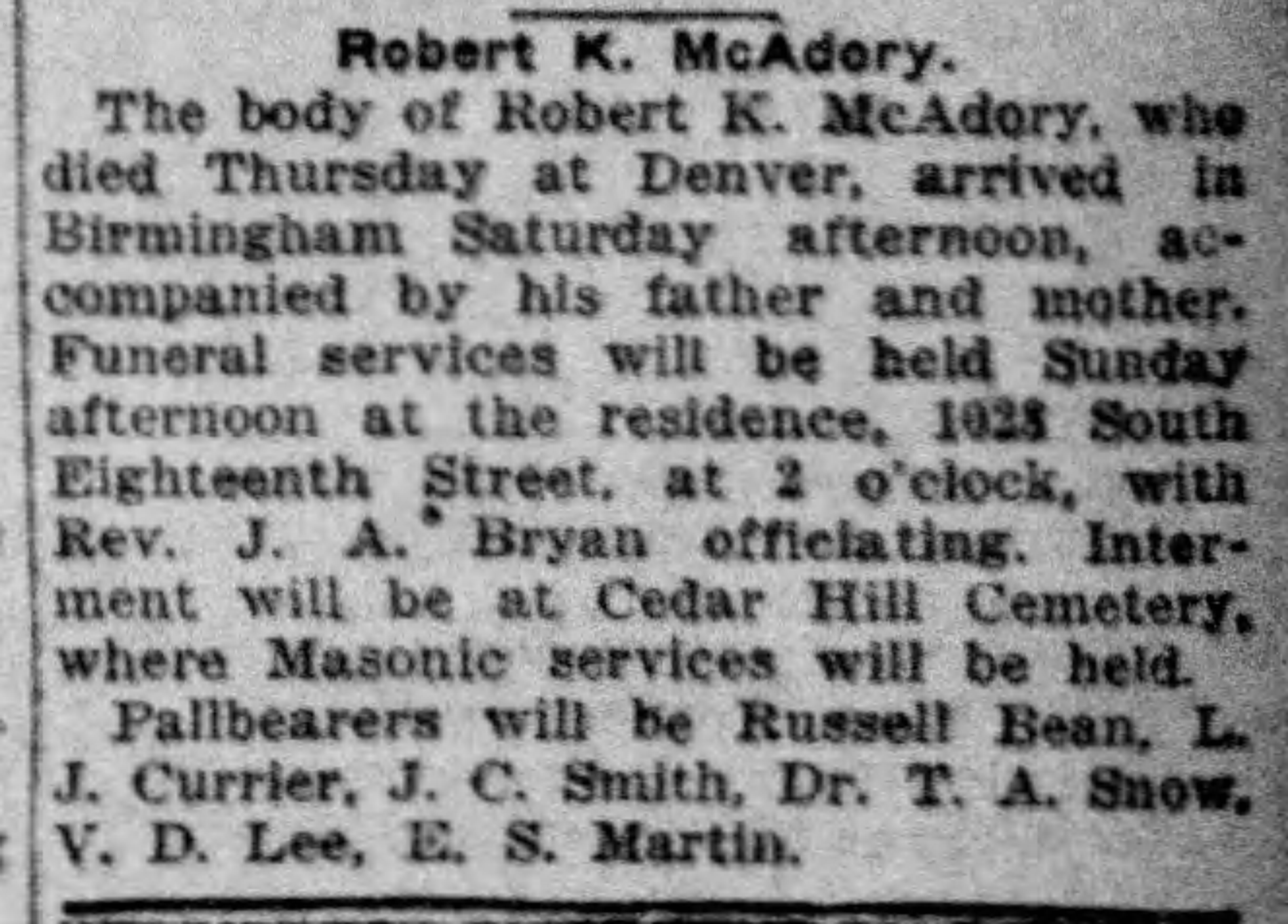 Robert K. McAdery obituary